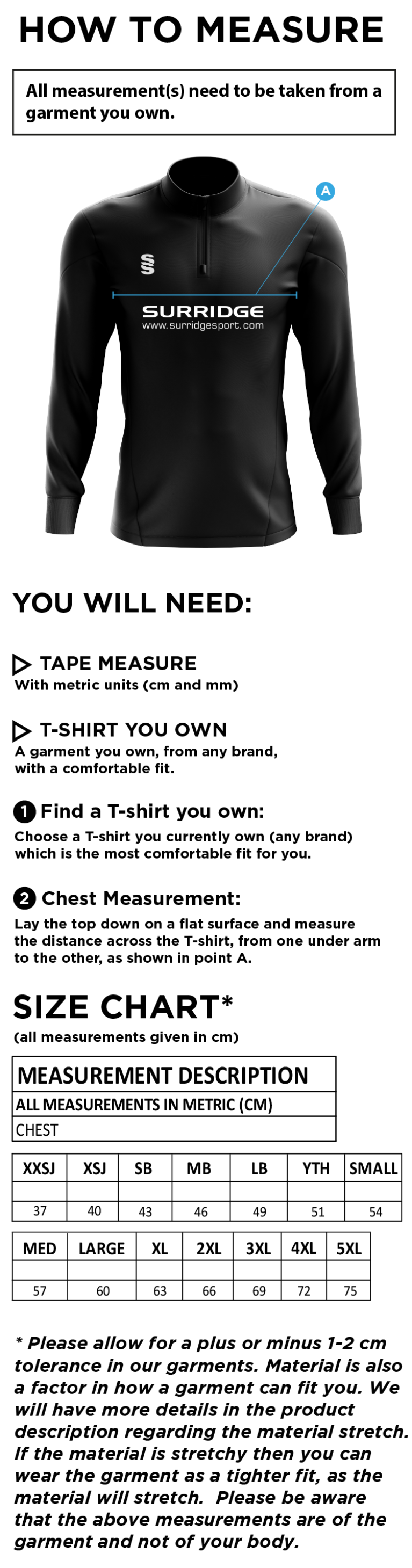 Feniscowles CC - Blade Performance Top - Size Guide