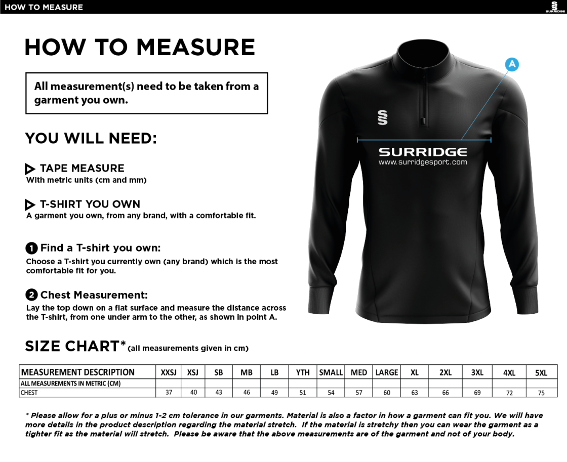 Feniscowles CC - Blade Performance Top - Size Guide
