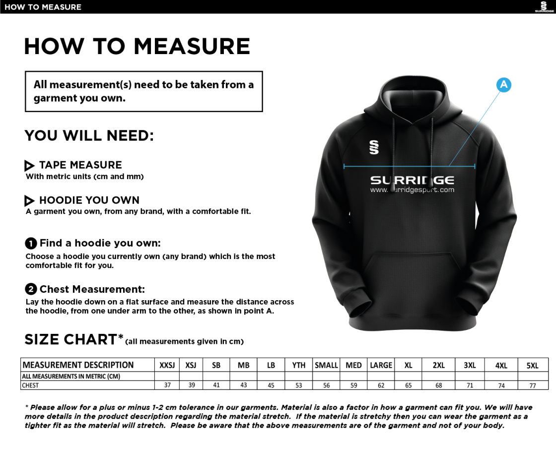 Feniscowles CC - Hoodie - Size Guide